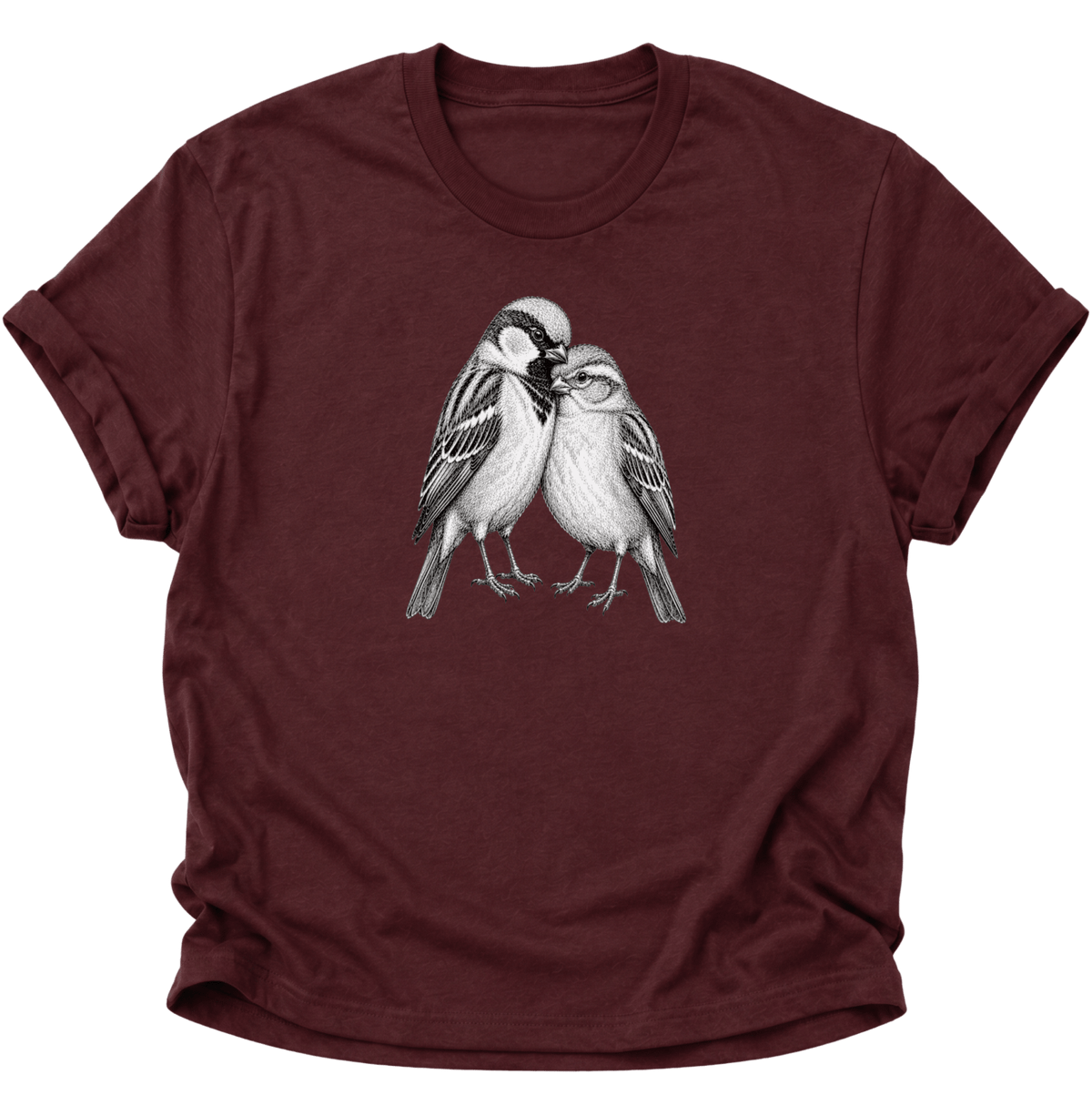 Spatzenliebe Vogel Unisex T-Shirt Maroon - PINE & RIVER