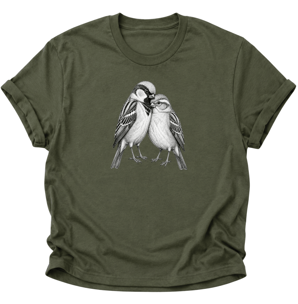 Spatzenliebe Vogel Unisex T-Shirt Military Green - PINE & RIVER
