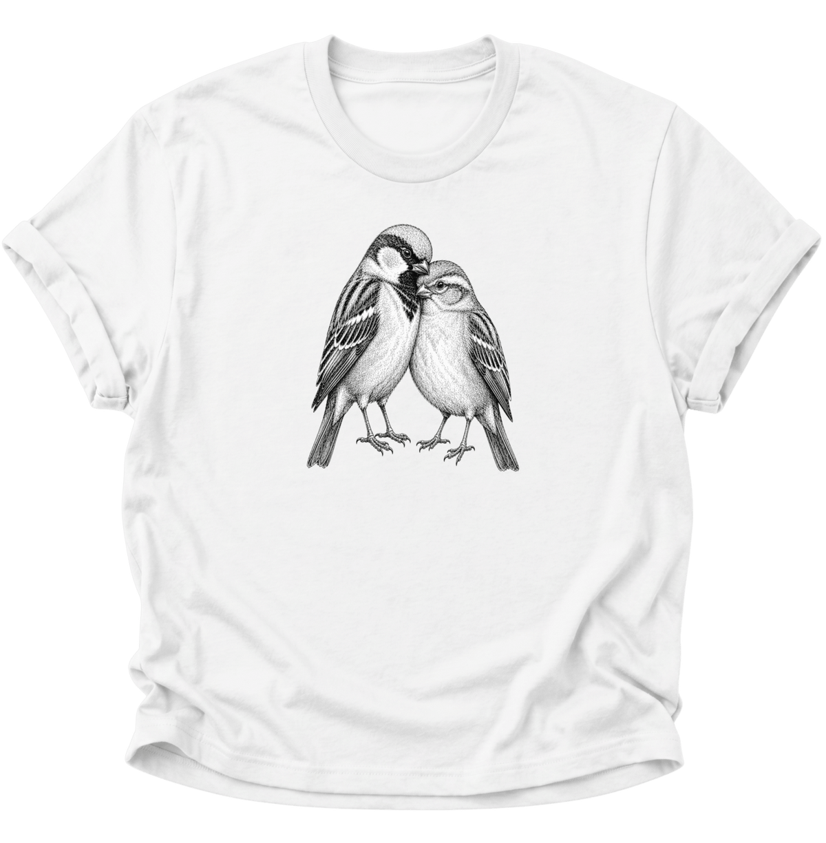 Spatzenliebe Vogel Unisex T-Shirt Weiß - PINE & RIVER