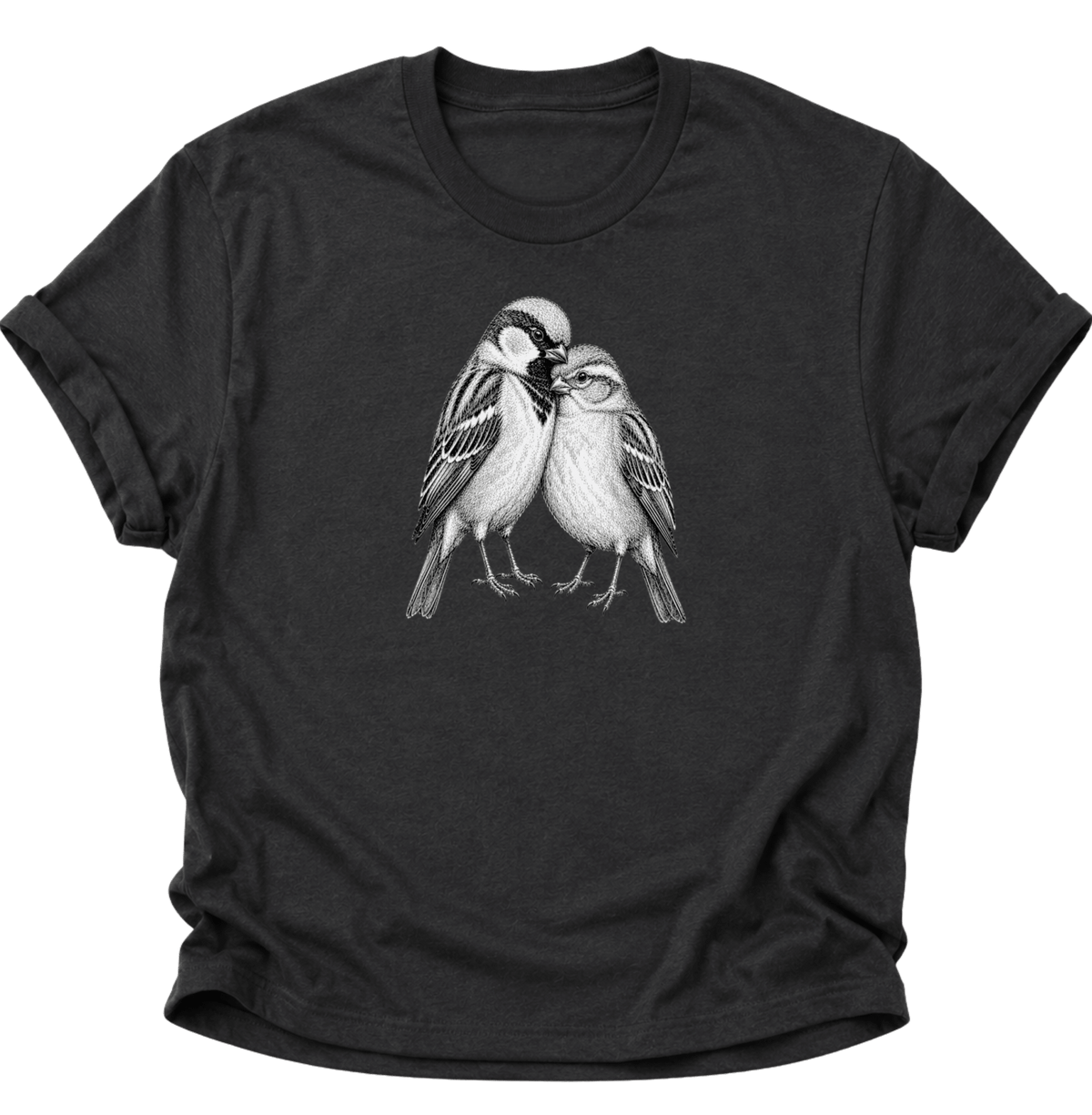 Spatzenliebe Vogel Unisex T-Shirt Schwarz - PINE & RIVER