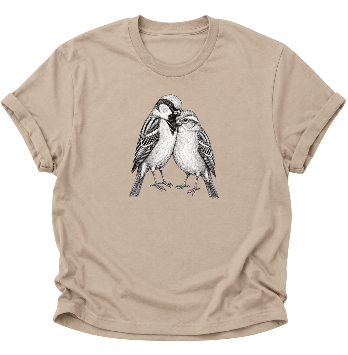 Spatzenliebe Vogel Unisex T-Shirt Sand - PINE & RIVER