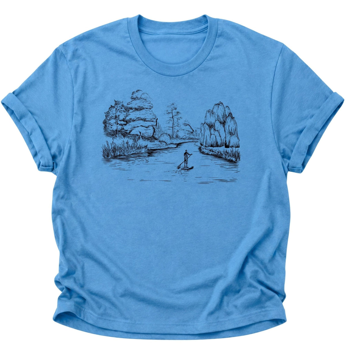 Stand Up Paddling am Fluss Unisex T-Shirt Carolina Blue - PINE & RIVER