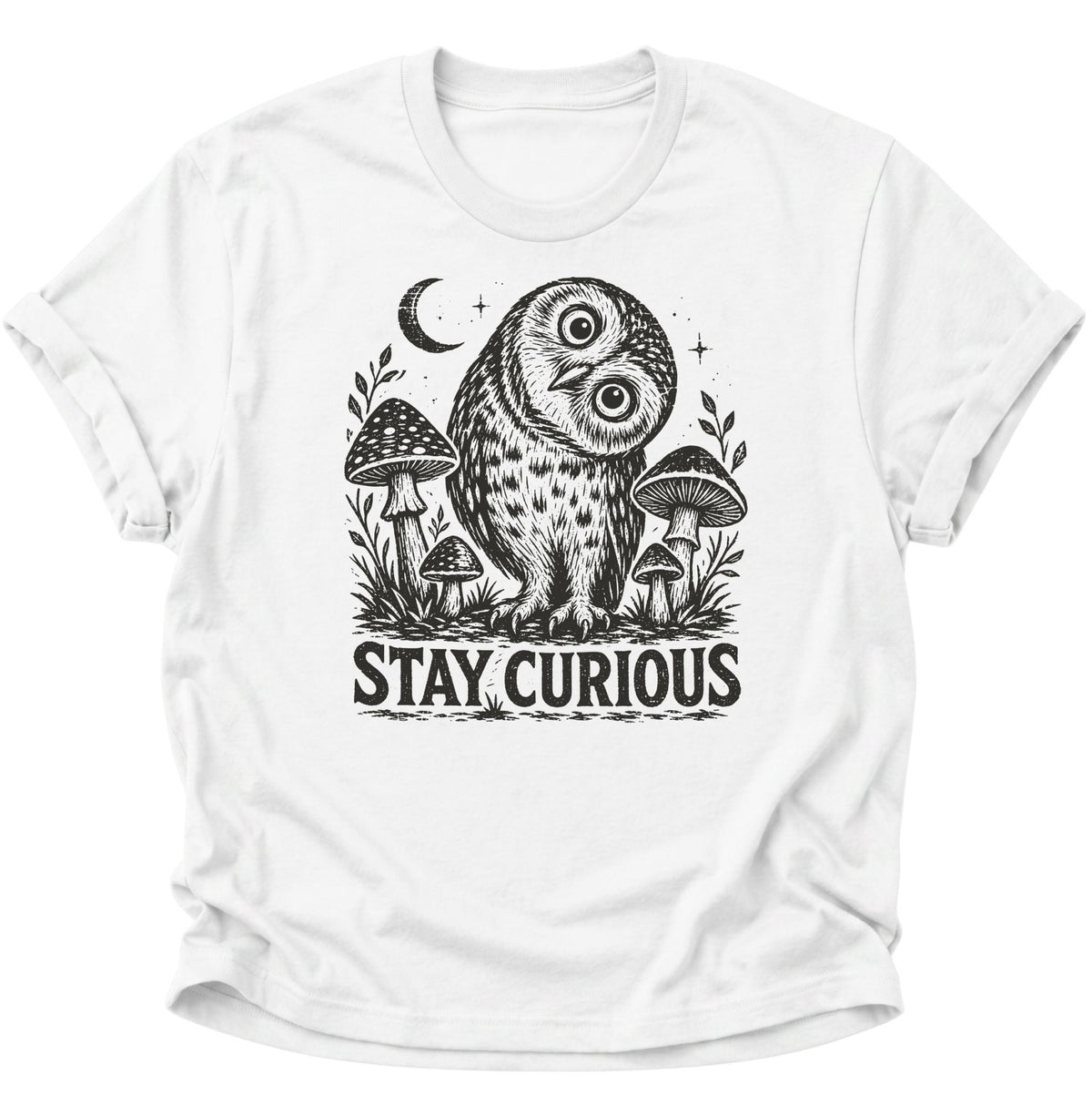 Stay Curious Eule Unisex T-Shirt Weiß - PINE & RIVER