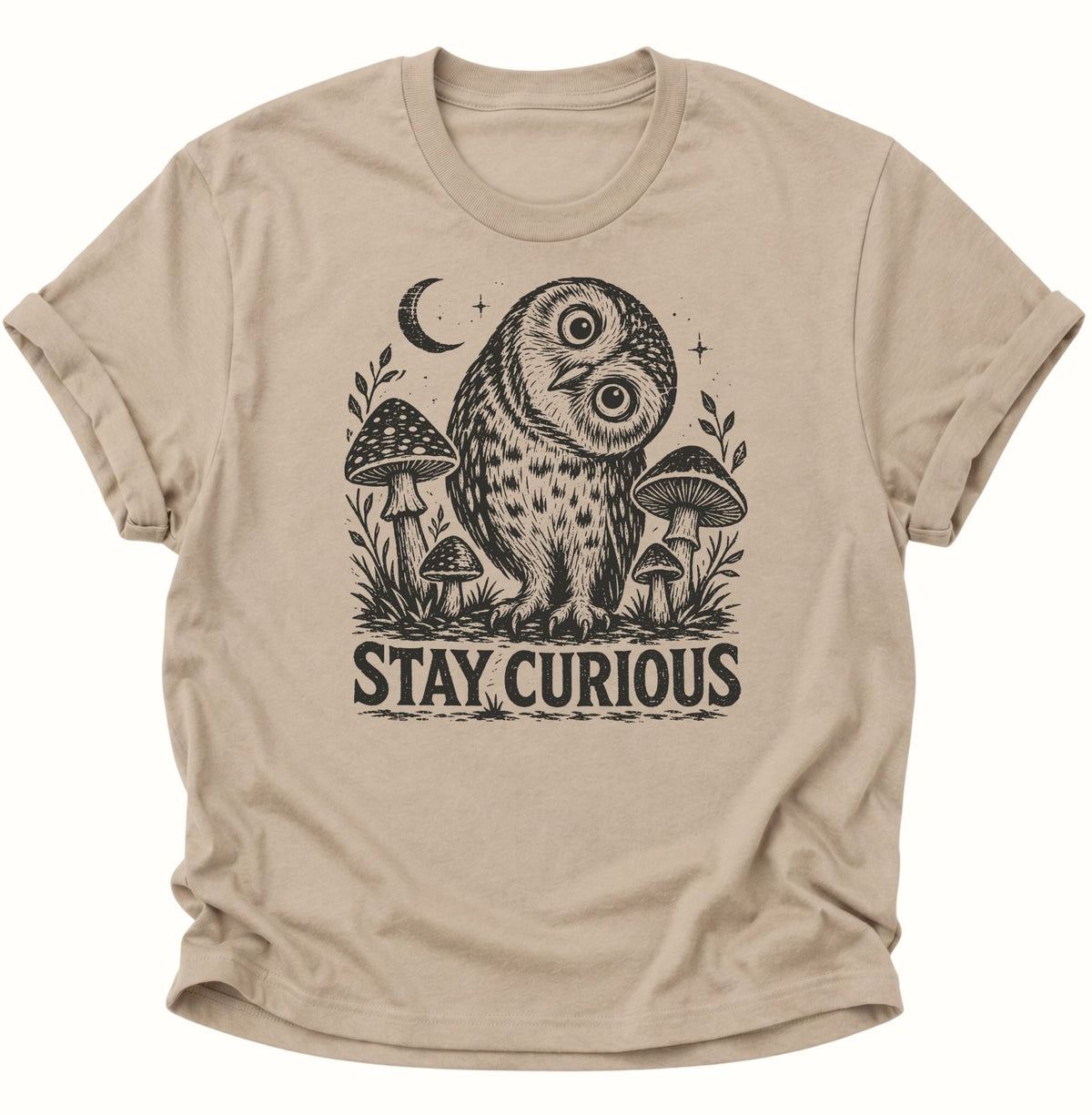 Stay Curious Eule Unisex T-Shirt Sand - PINE & RIVER