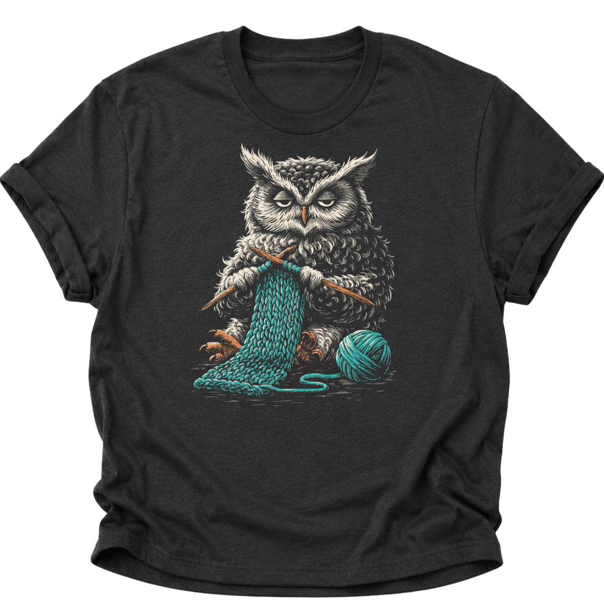 Strickende Eule Unisex T-Shirt Schwarz - PINE & RIVER