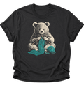 Strickender Bär Unisex T-Shirt Schwarz - PINE & RIVER