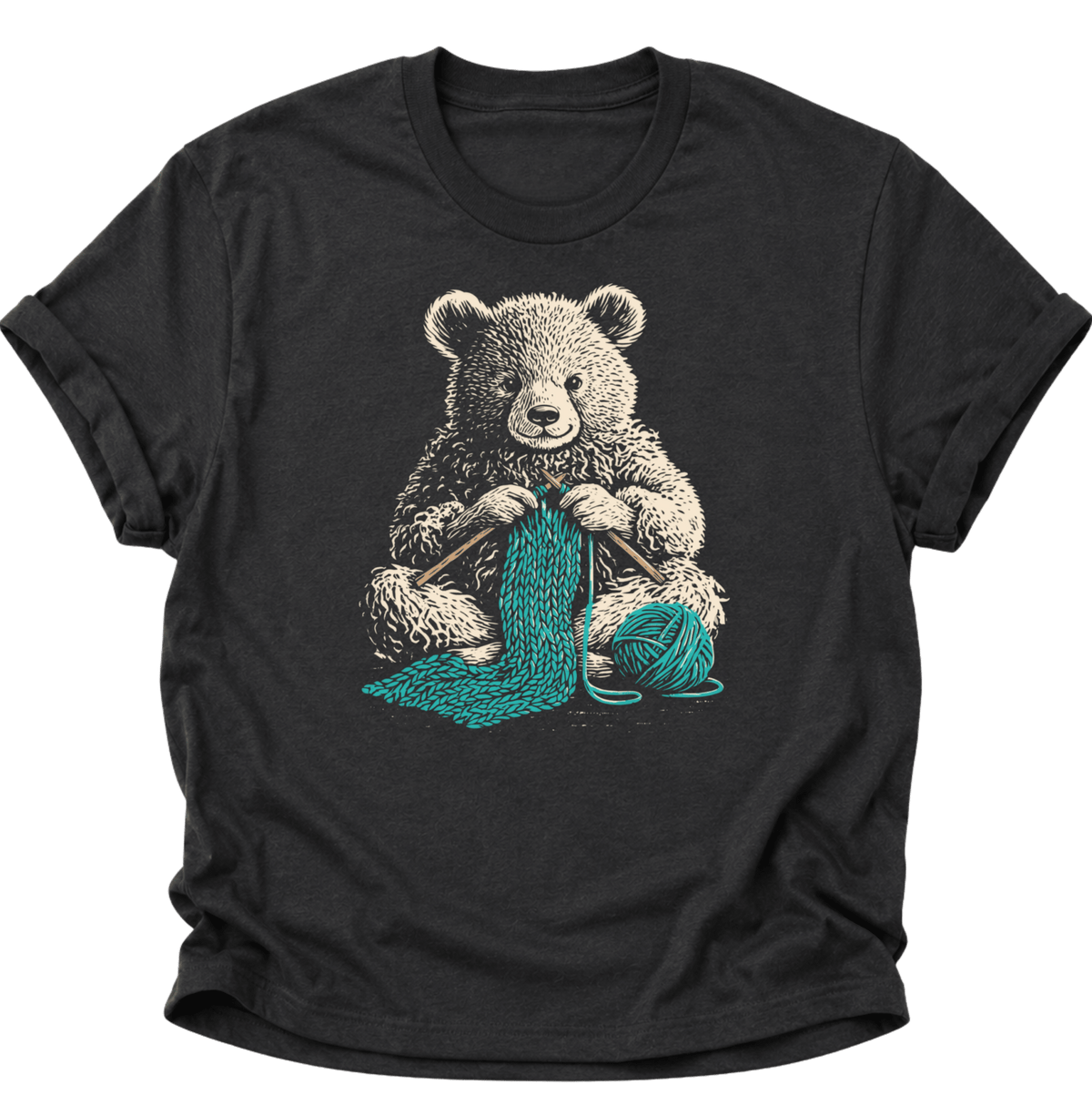 Strickender Bär Unisex T-Shirt Schwarz - PINE & RIVER