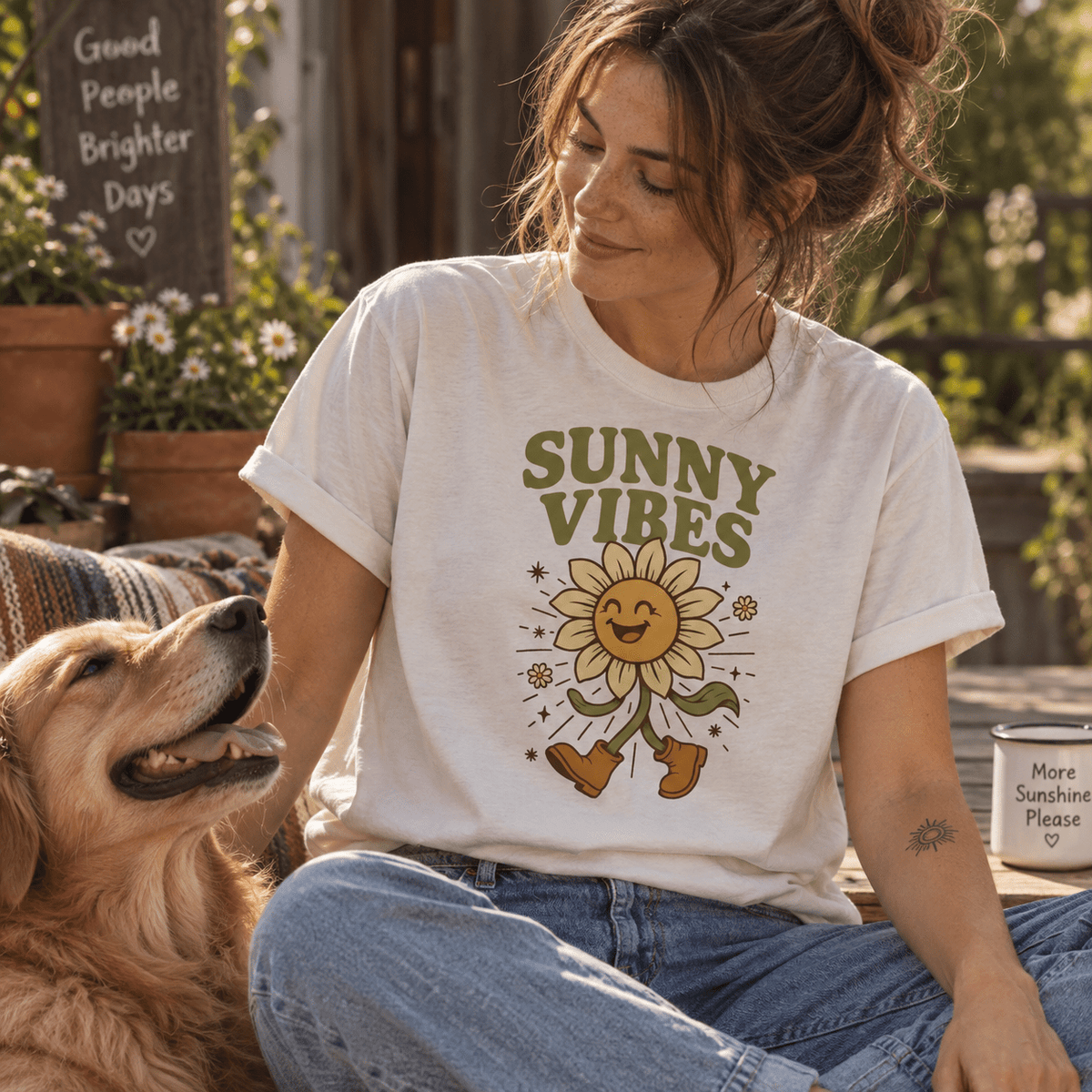 Sunny Vibes Sonnenblume Unisex T-Shirt Schwarz - PINE & RIVER
