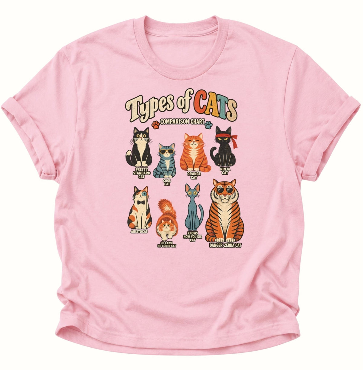 Types of Cats Comparison Chart Unisex T-Shirt Light Pink - PINE & RIVER