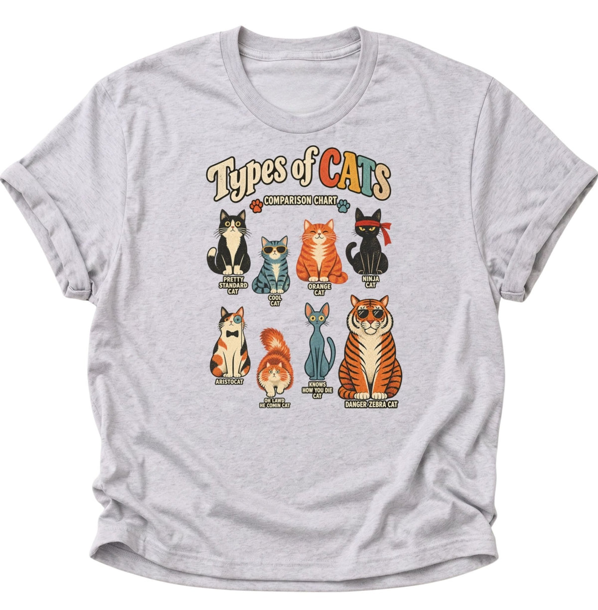 Types of Cats Comparison Chart Unisex T-Shirt Ash Grey - PINE & RIVER