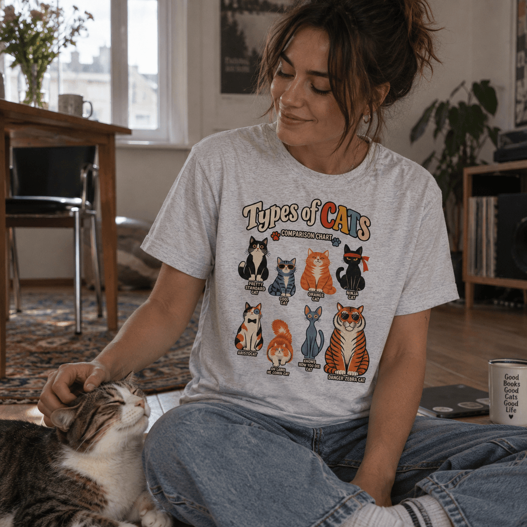 Types of Cats Comparison Chart Unisex T-Shirt Gelb - PINE & RIVER
