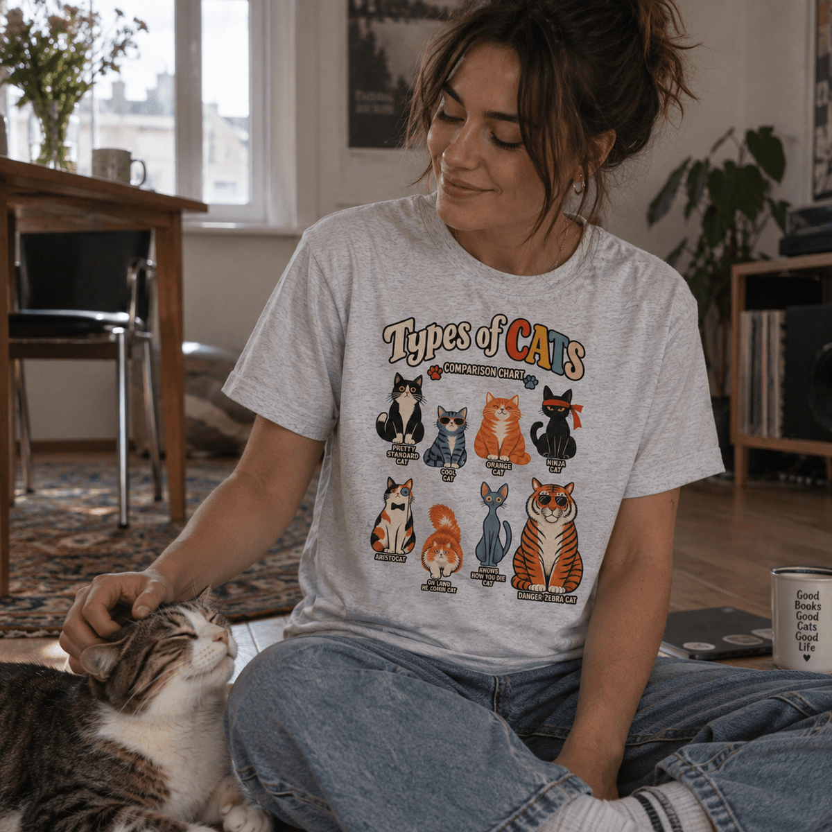 Types of Cats Comparison Chart Unisex T-Shirt Gelb - PINE & RIVER