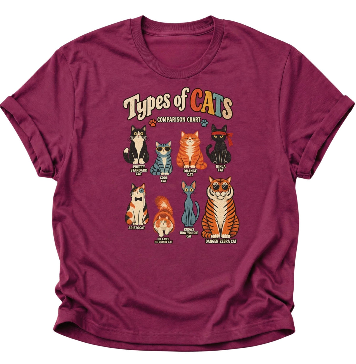 Types of Cats Comparison Chart Unisex T-Shirt Cardinal Red - PINE & RIVER