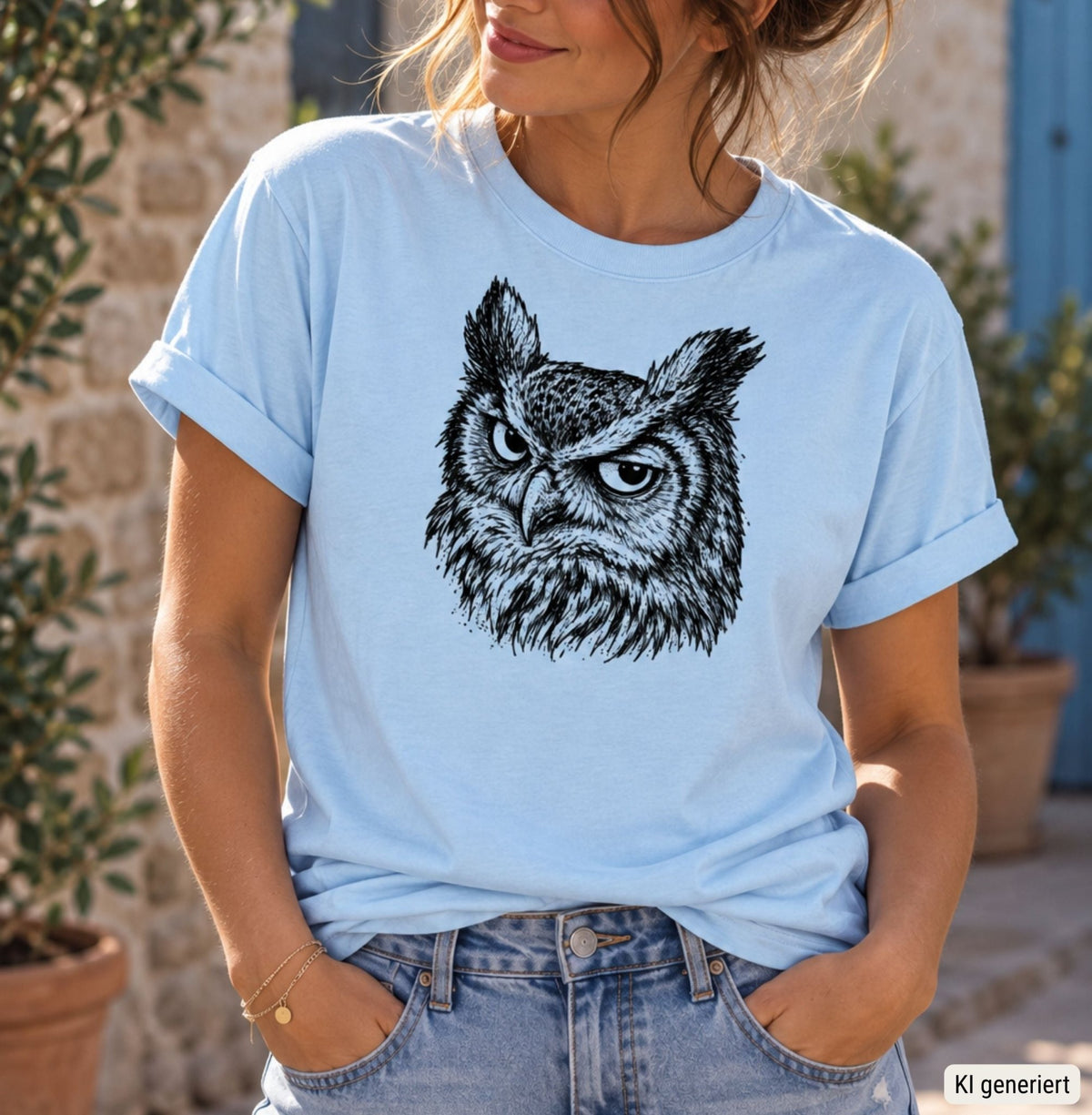 Uhu Porträt Unisex T-Shirt Weiß - PINE & RIVER