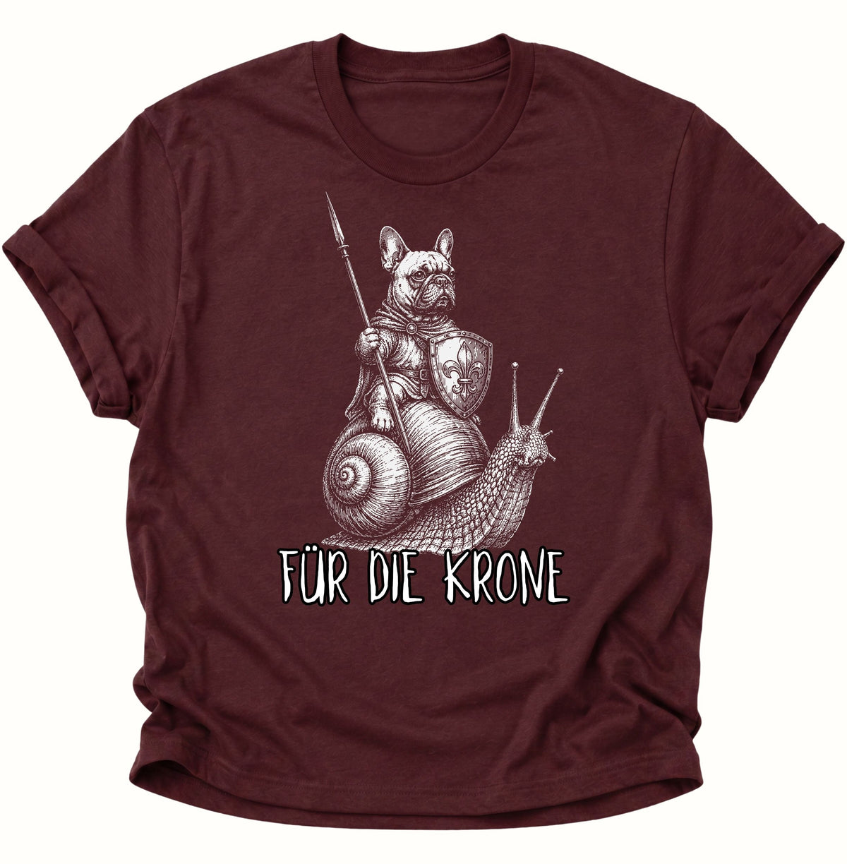 Bulldoggenritter auf Schnecke Unisex T-Shirt Maroon - PINE & RIVER