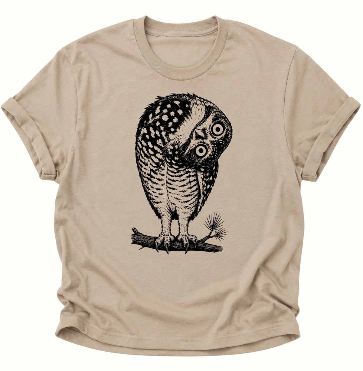 Verwirrte Eule Vogel Unisex T-Shirt Sand - PINE & RIVER