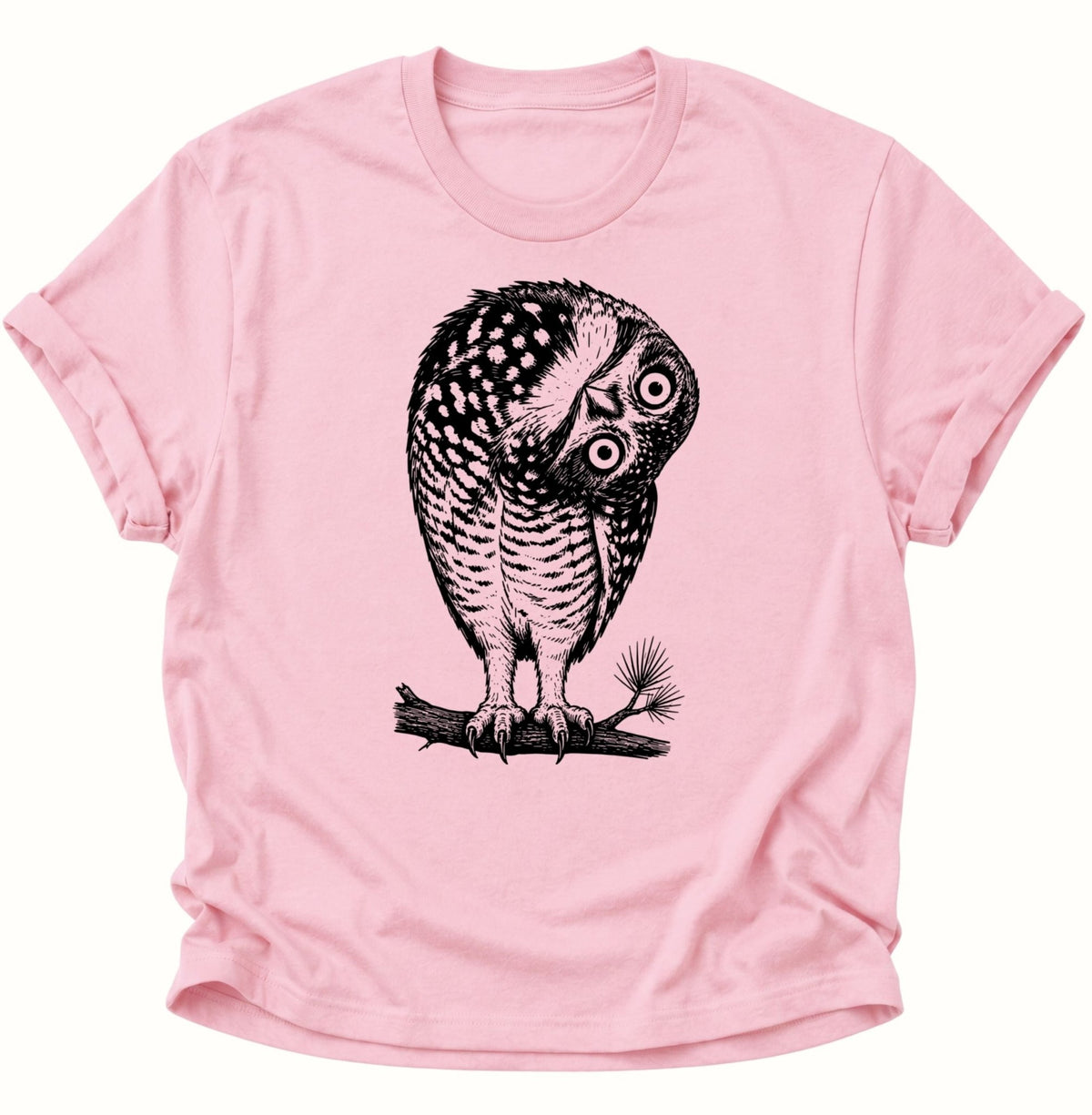 Verwirrte Eule Vogel Unisex T-Shirt Light Pink - PINE & RIVER