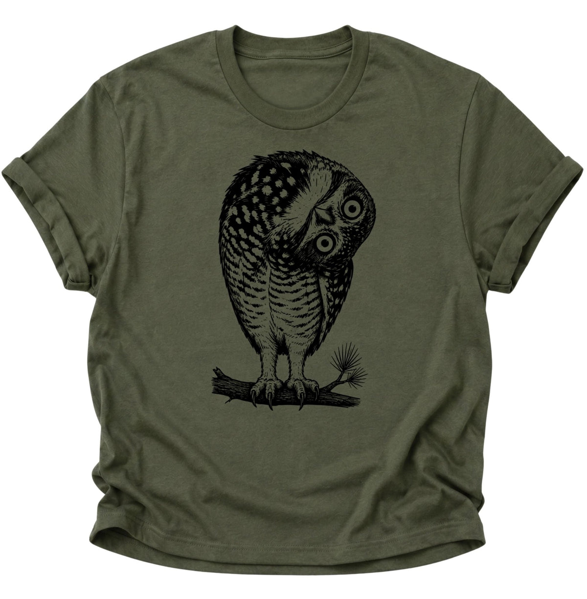Verwirrte Eule Vogel Unisex T-Shirt Military Green - PINE & RIVER