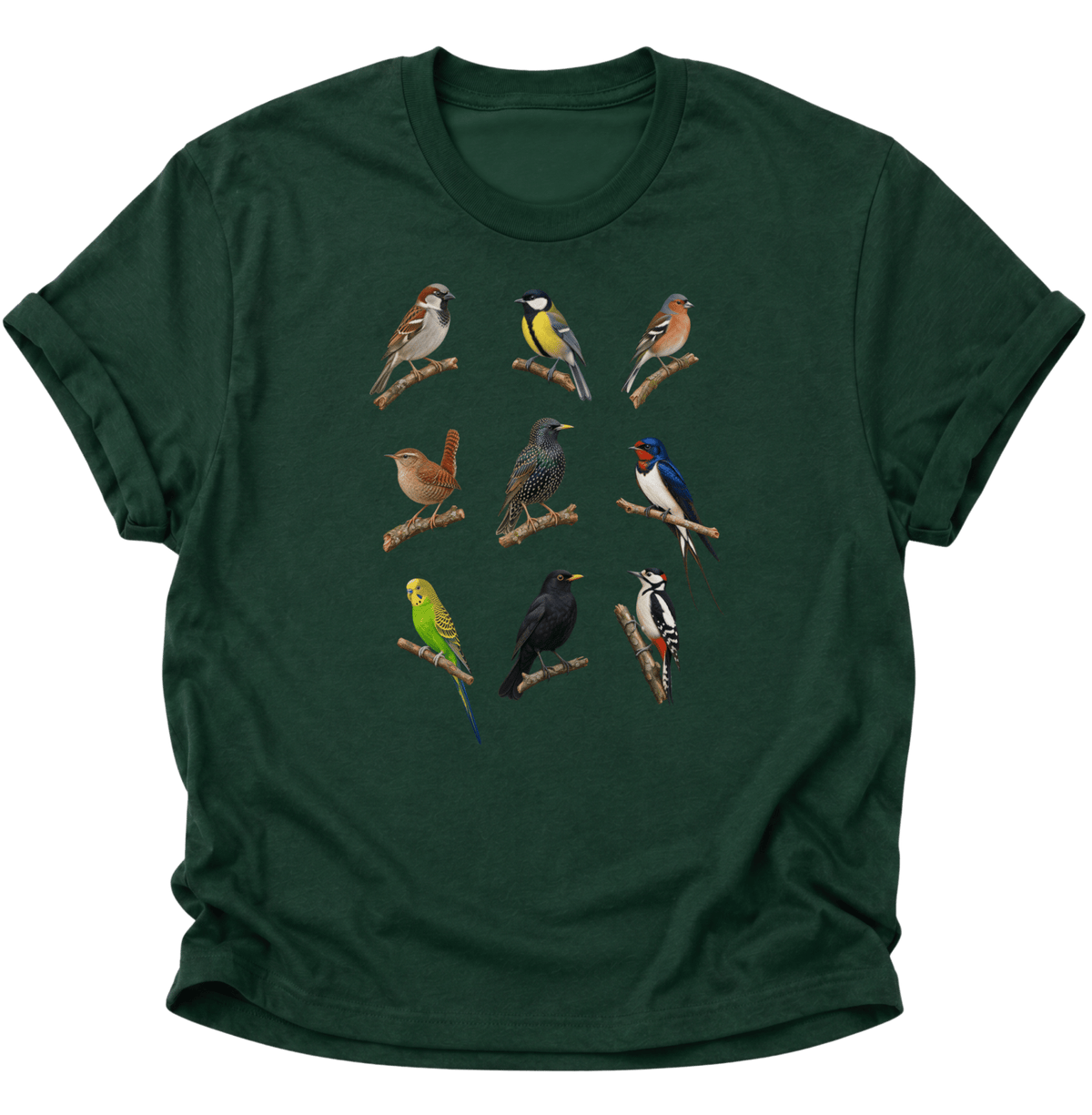 Vogelbeobachter Neun Vogelarten Unisex T-Shirt Forest Green - PINE & RIVER