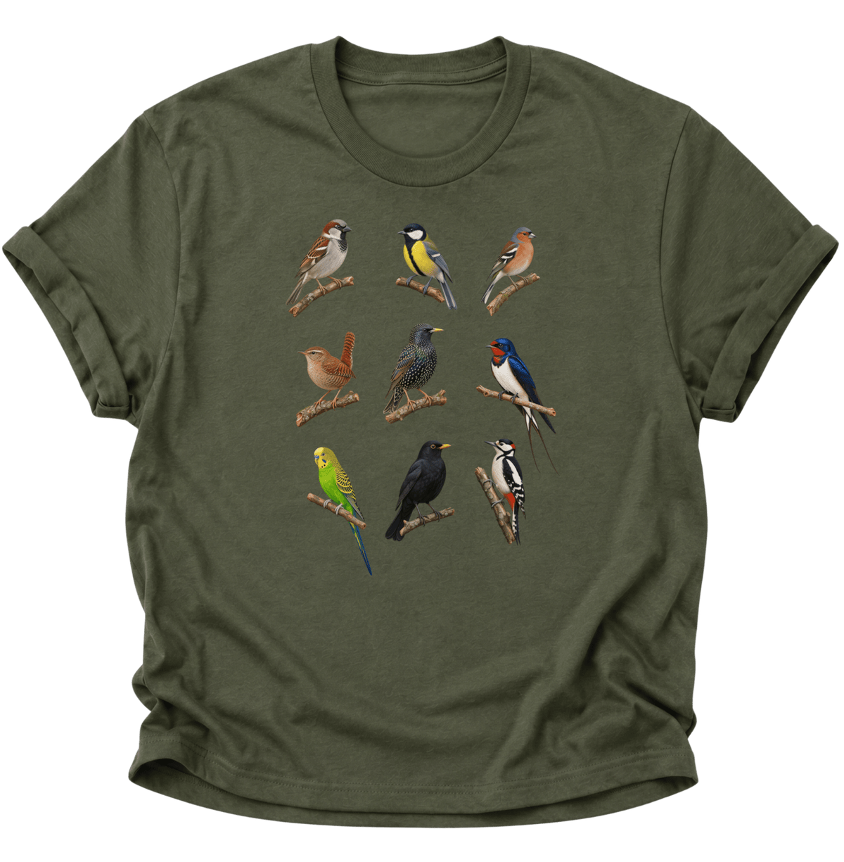 Vogelbeobachter Neun Vogelarten Unisex T-Shirt Military Green - PINE & RIVER