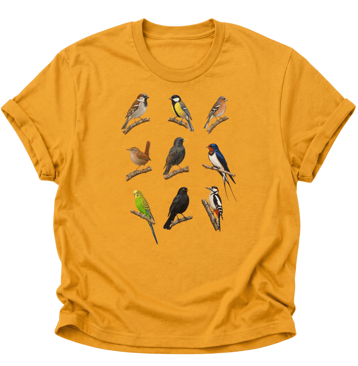Vogelbeobachter Neun Vogelarten Unisex T-Shirt Gelb - PINE & RIVER