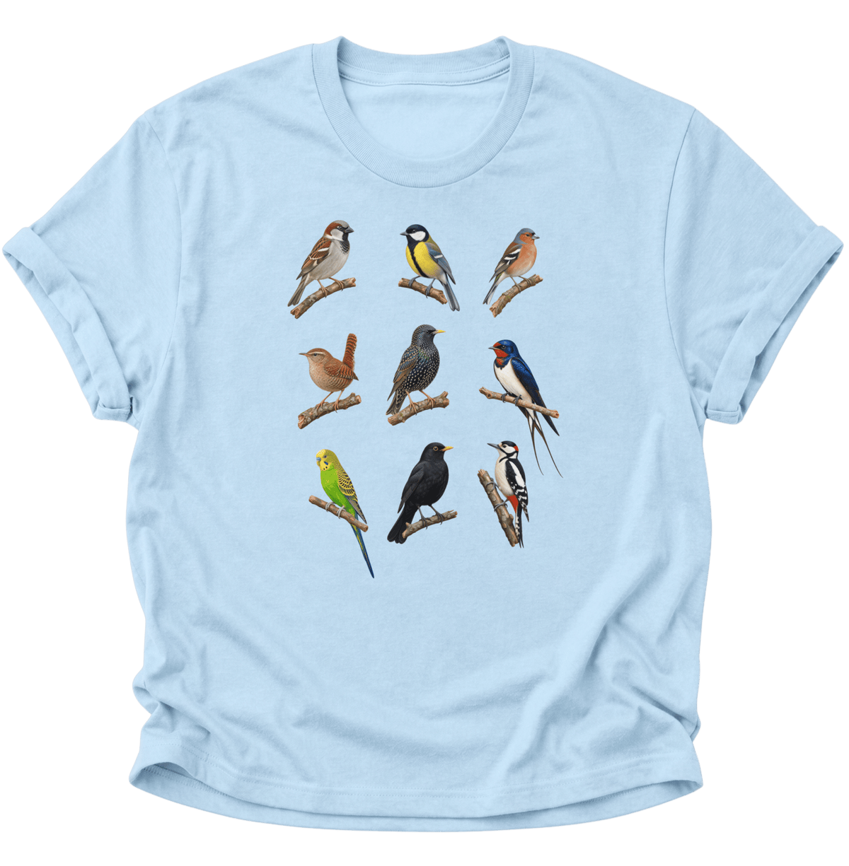 Vogelbeobachter Neun Vogelarten Unisex T-Shirt Light Blue - PINE & RIVER