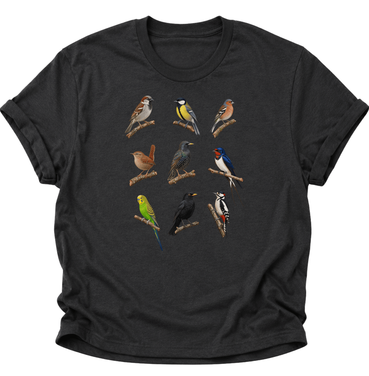 Vogelbeobachter Neun Vogelarten Unisex T-Shirt Schwarz - PINE & RIVER