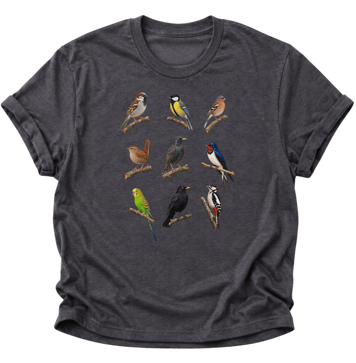 Vogelbeobachter Neun Vogelarten Unisex T-Shirt Dark Heather - PINE & RIVER