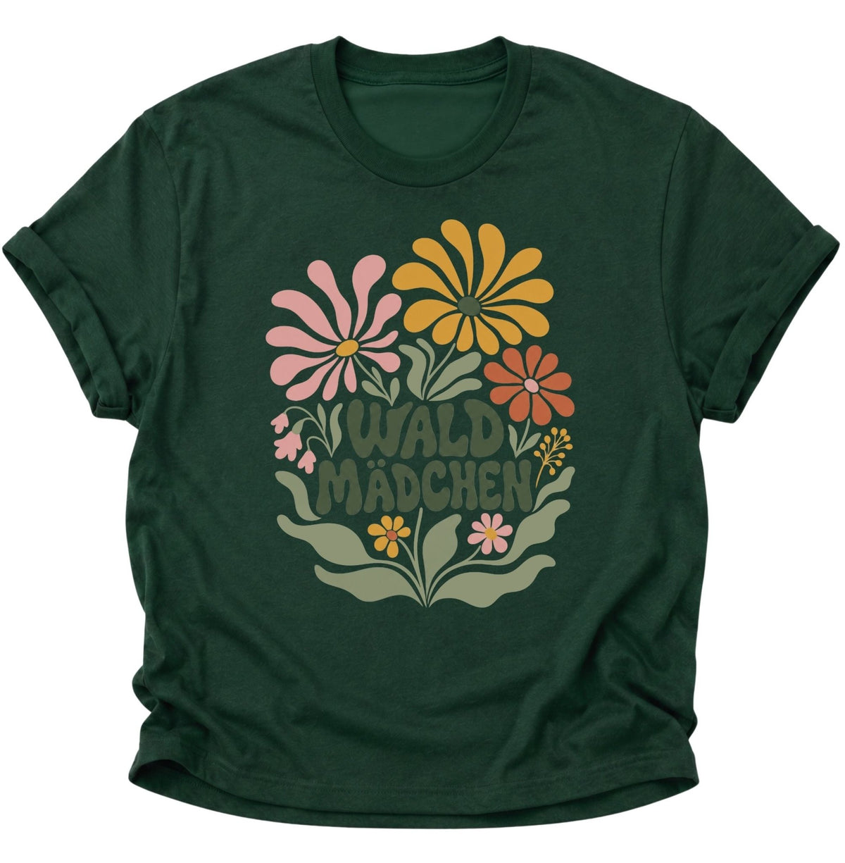 Waldmädchen Retro Blumen Unisex T-Shirt Forest Green - PINE & RIVER