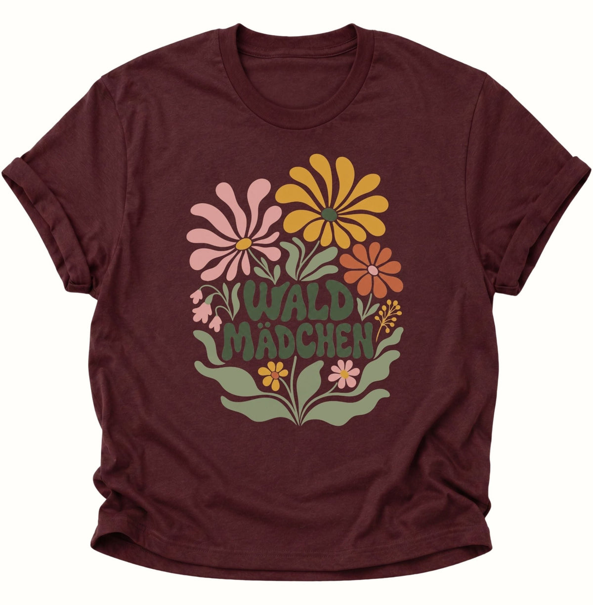 Waldmädchen Retro Blumen Unisex T-Shirt Maroon - PINE & RIVER