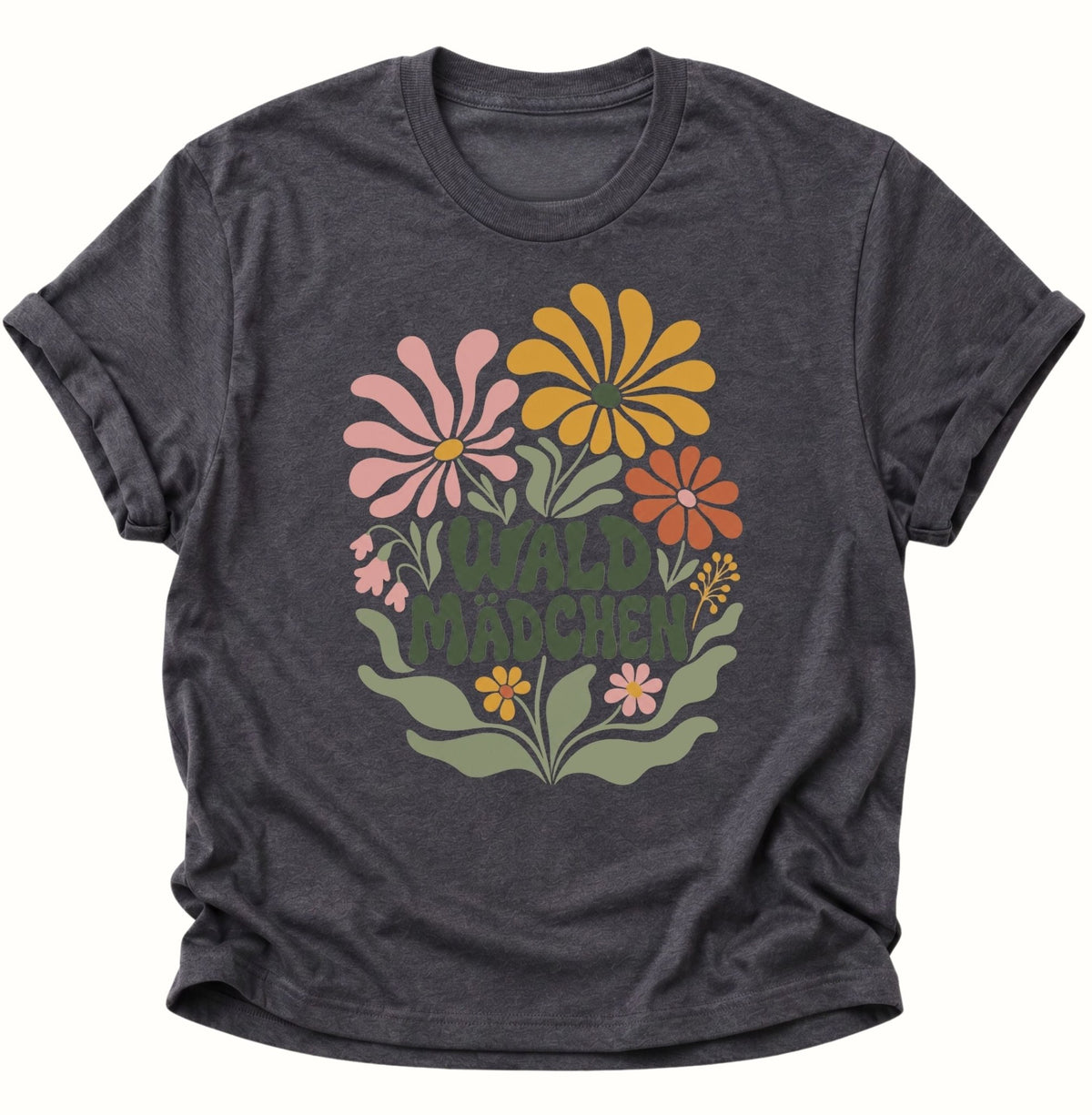 Waldmädchen Retro Blumen Unisex T-Shirt Dark Heather - PINE & RIVER