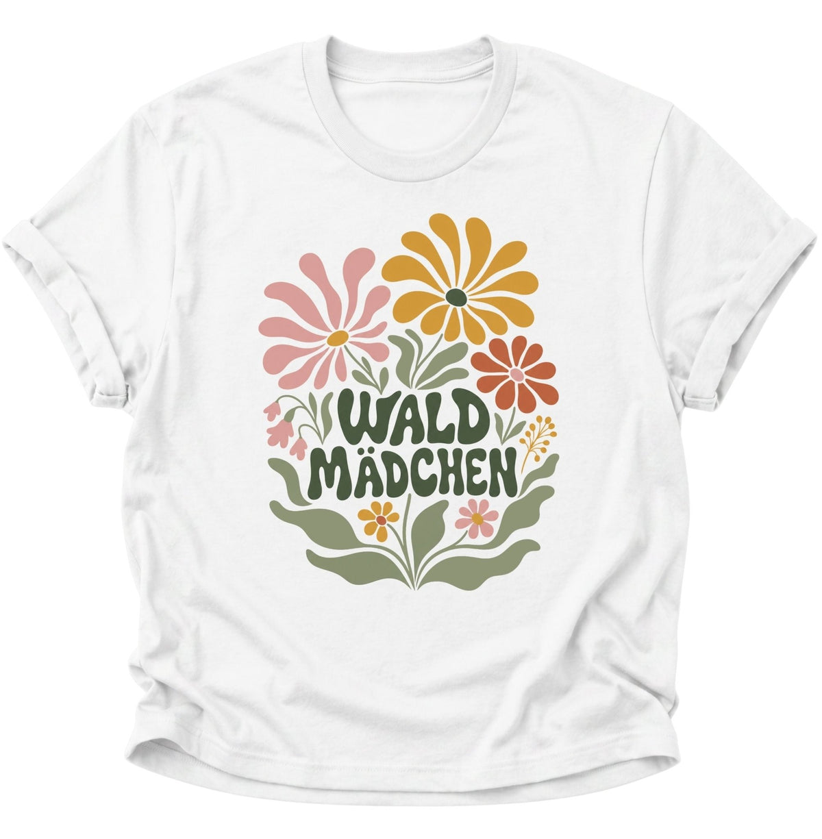 Waldmädchen Retro Blumen Unisex T-Shirt Weiß - PINE & RIVER