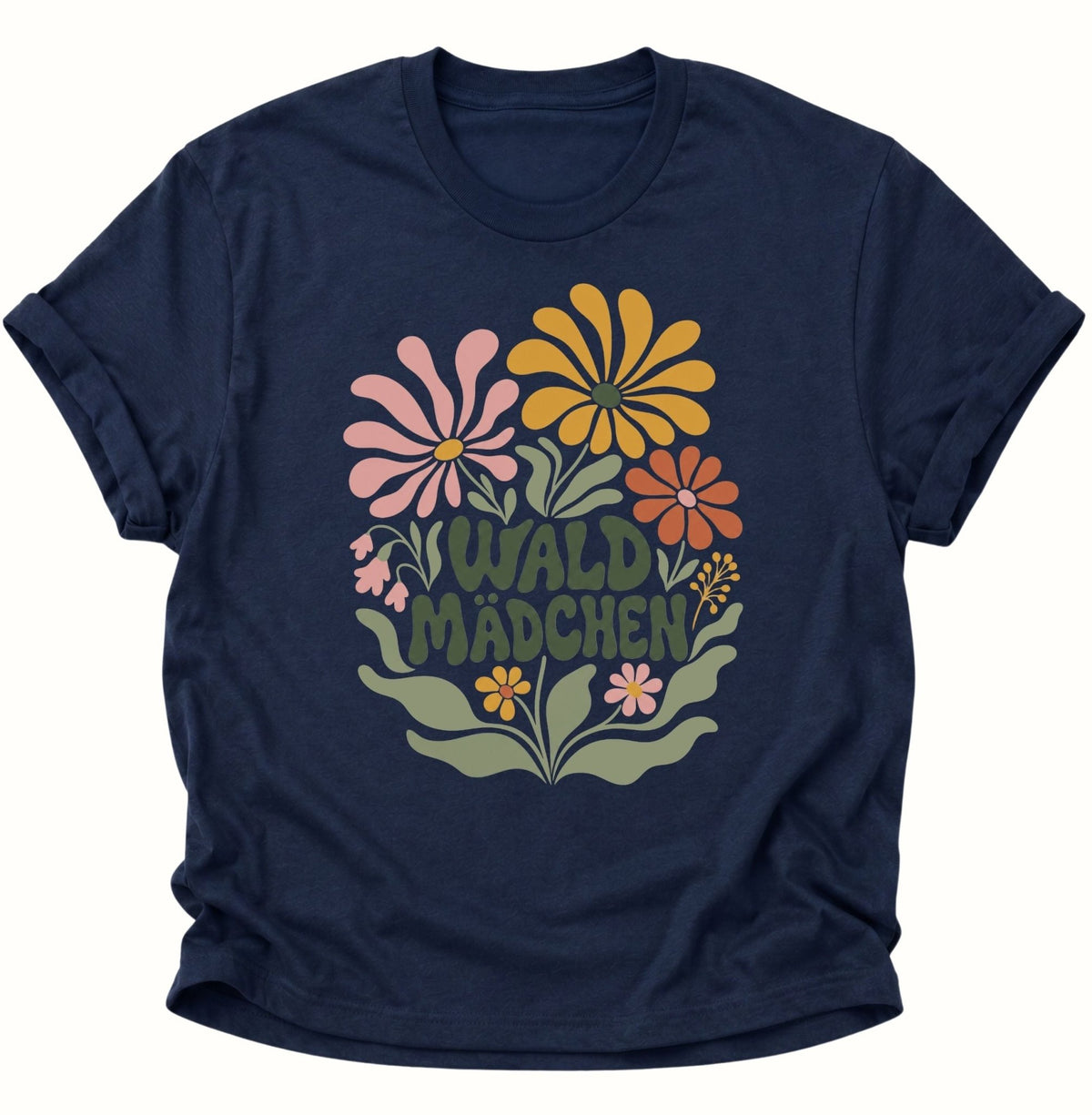 Waldmädchen Retro Blumen Unisex T-Shirt Navy Blue - PINE & RIVER
