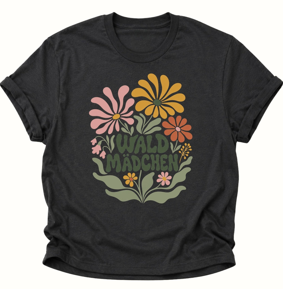 Waldmädchen Retro Blumen Unisex T-Shirt Schwarz - PINE & RIVER