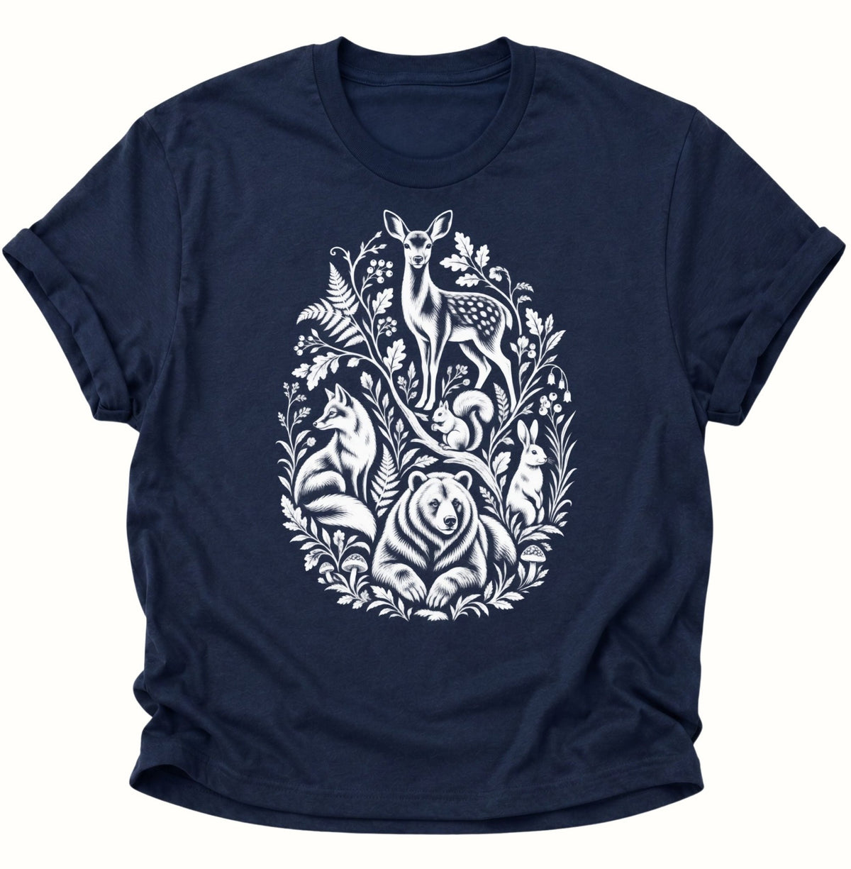Waldtiere Natur Illustration Unisex T-Shirt Navy Blue - PINE & RIVER