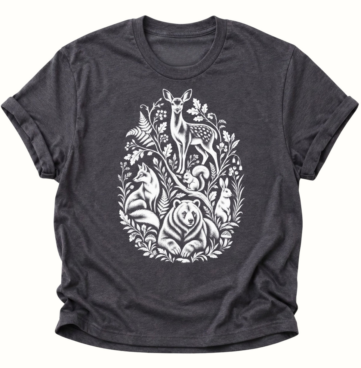 Waldtiere Natur Illustration Unisex T-Shirt Dark Heather - PINE & RIVER