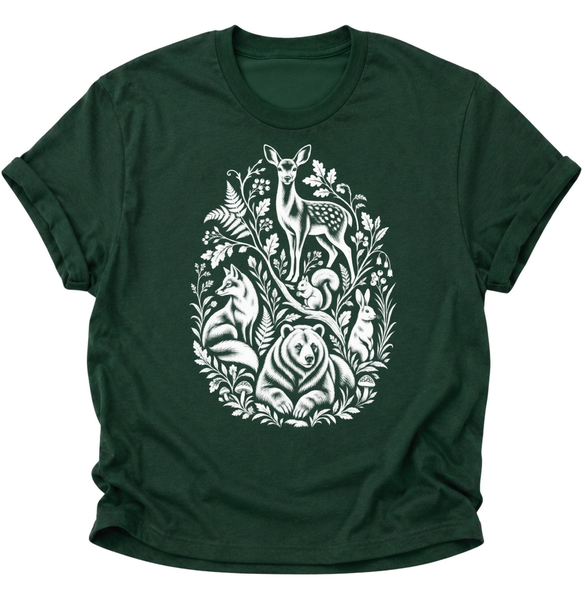 Waldtiere Natur Illustration Unisex T-Shirt Forest Green - PINE & RIVER