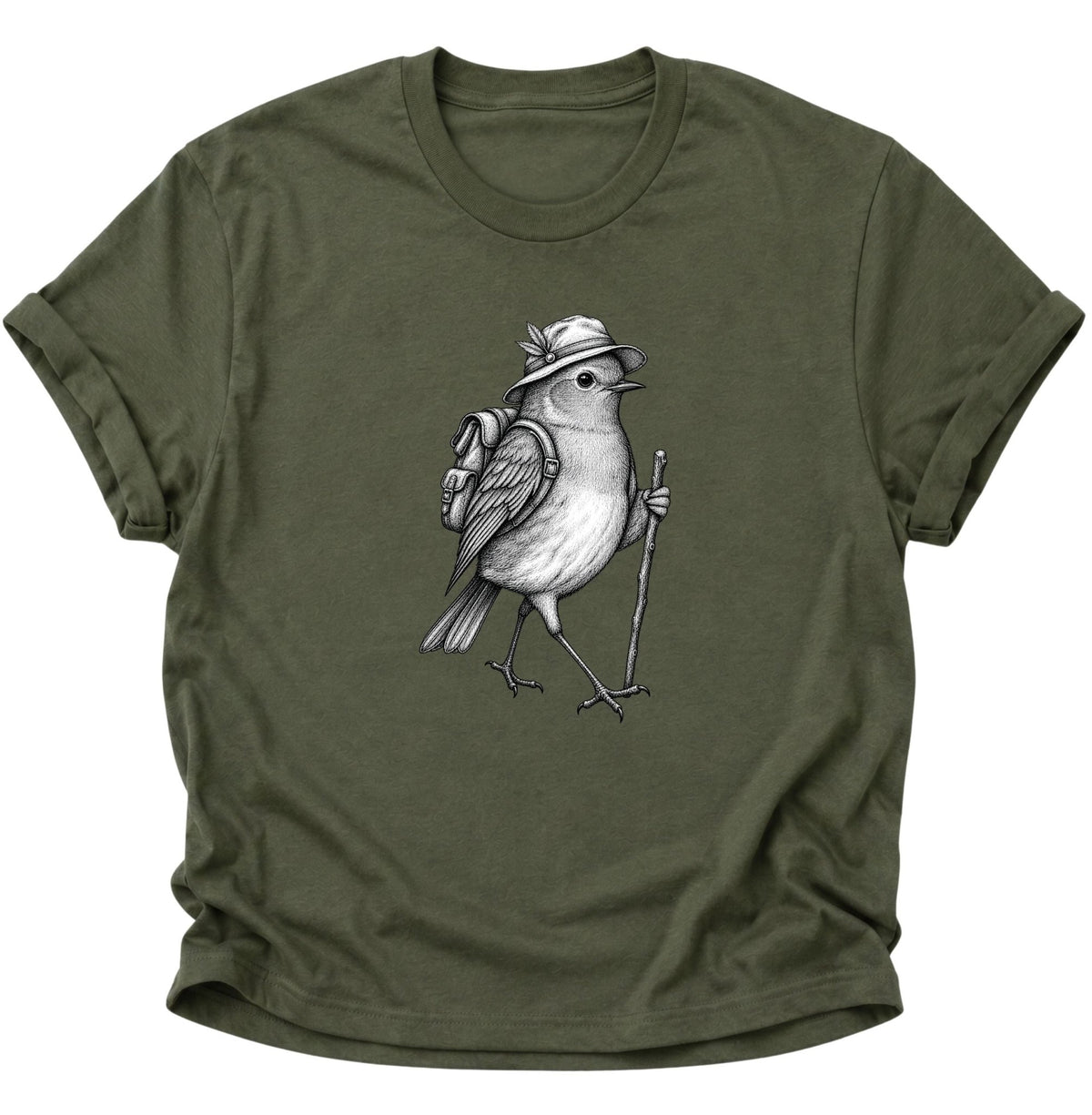 Wanderer Spatz Vogelbeobachter Unisex T-Shirt Military Green - PINE & RIVER