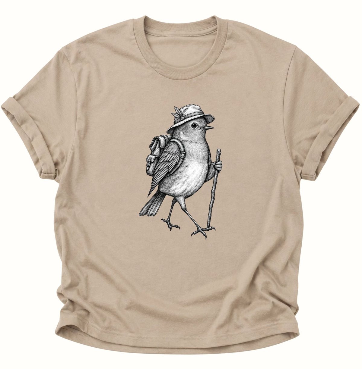 Wanderer Spatz Vogelbeobachter Unisex T-Shirt Sand - PINE & RIVER