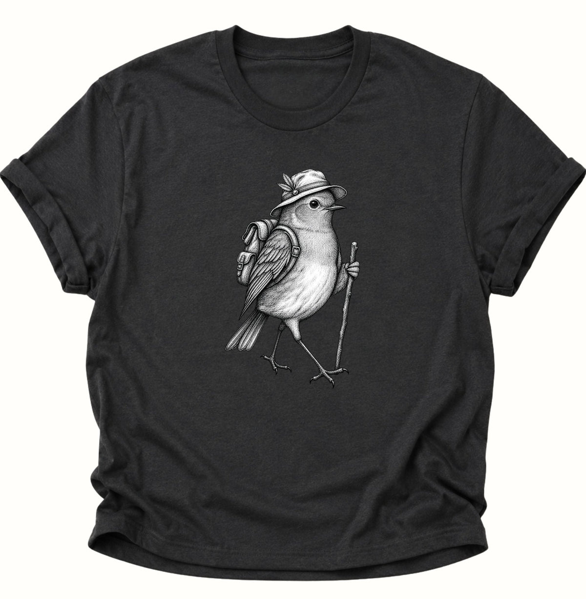 Wanderer Spatz Vogelbeobachter Unisex T-Shirt Schwarz - PINE & RIVER