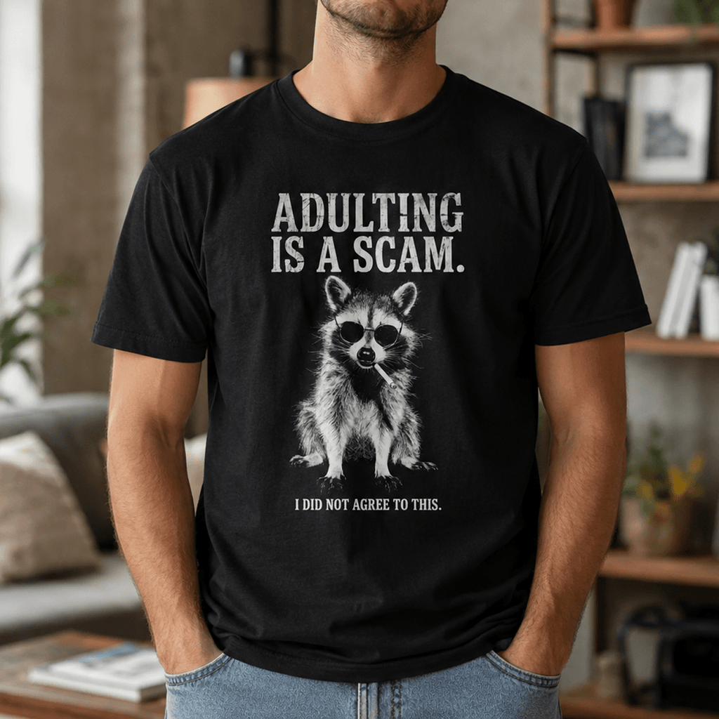 Waschbär Adulting is a Scam Unisex T-Shirt Dark Heather - PINE & RIVER