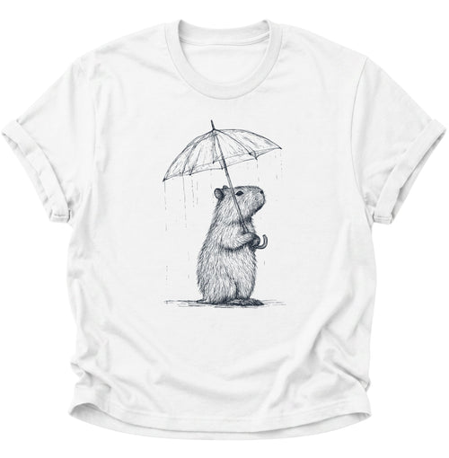 Capybara mit Regenschirm Unisex T-Shirt Weiß - PINE & RIVER