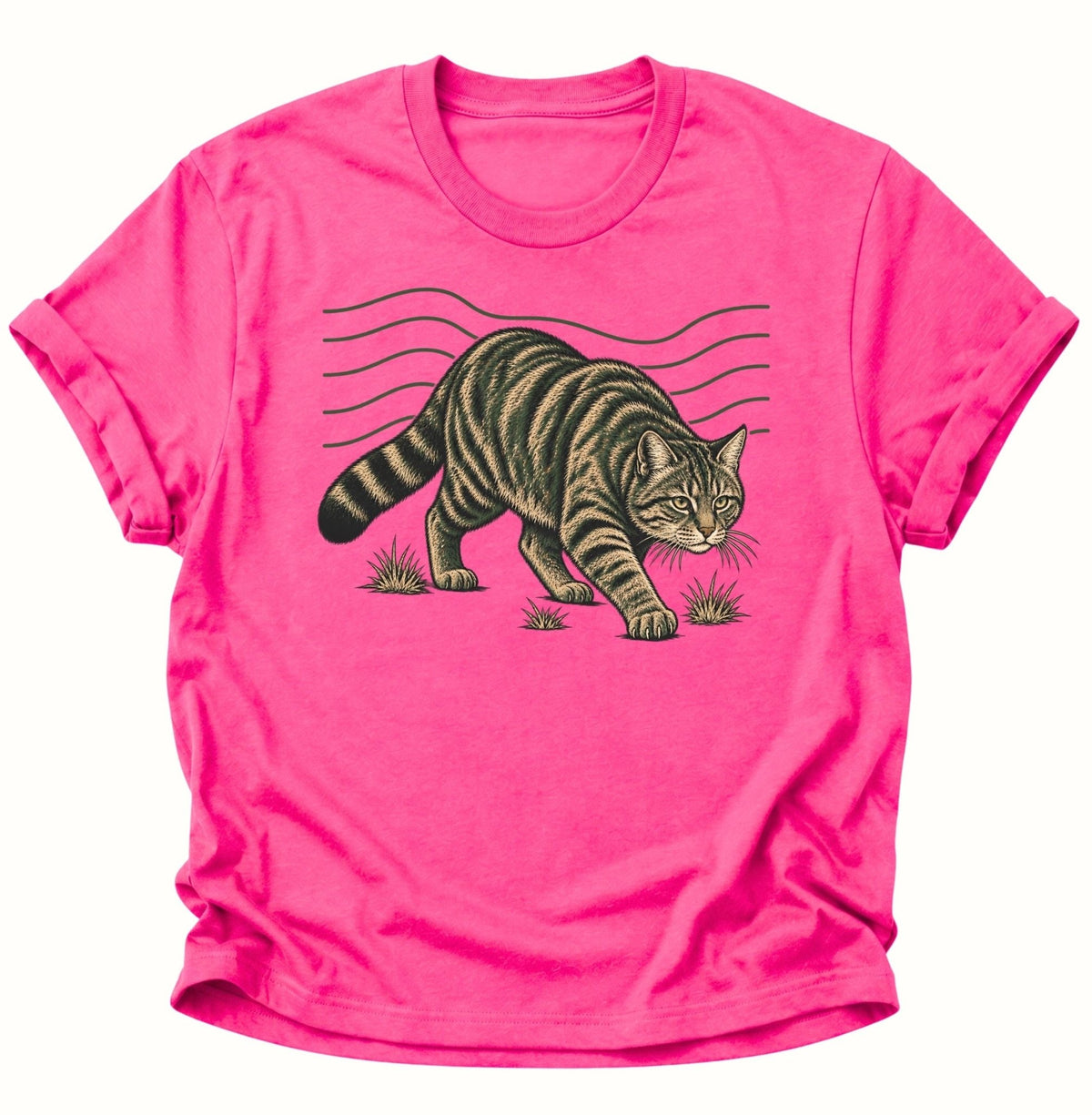 Wildkatze auf der Pirsch Unisex T-Shirt Heliconia - PINE & RIVER