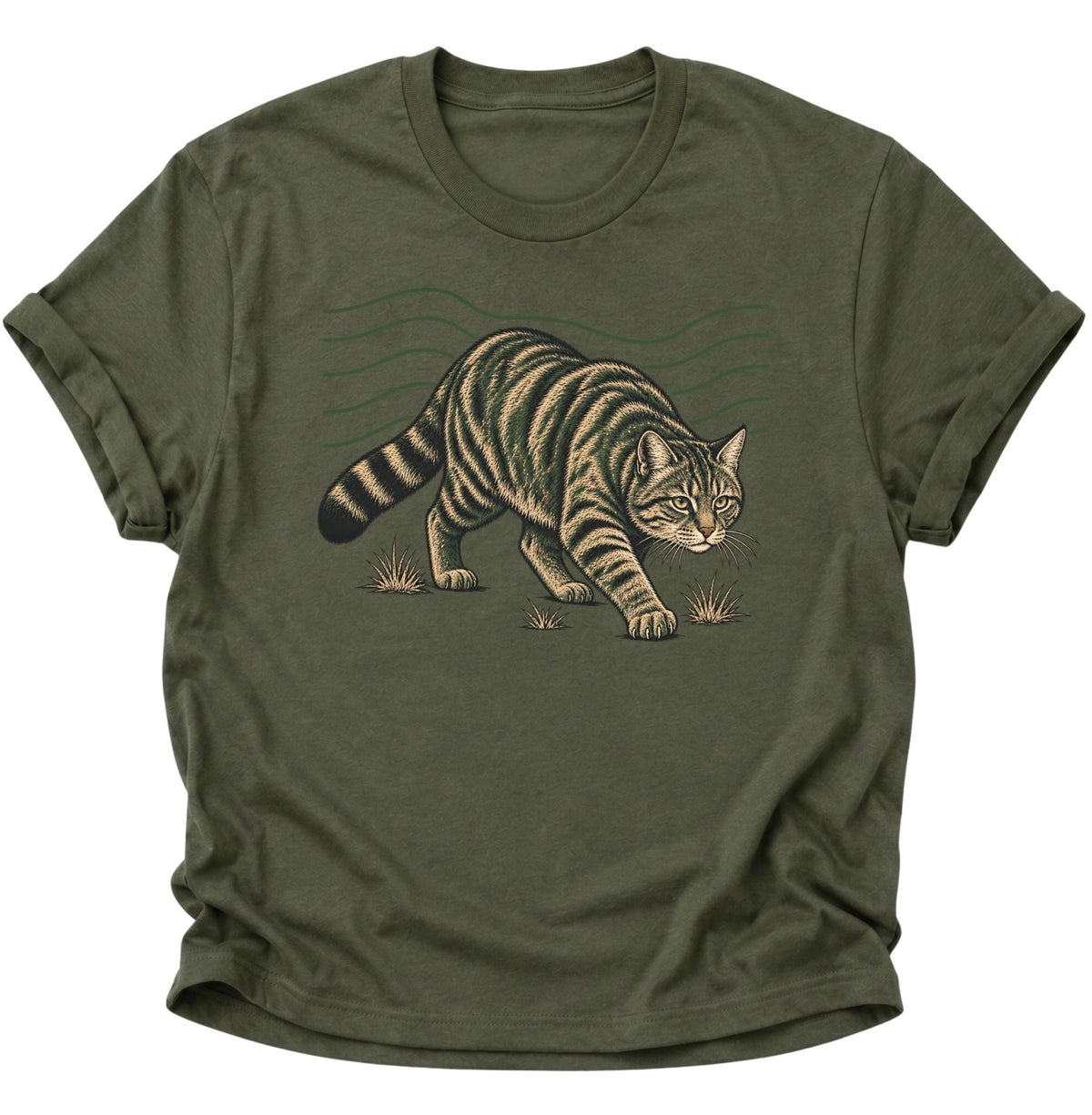 Wildkatze auf der Pirsch Unisex T-Shirt Military Green - PINE & RIVER