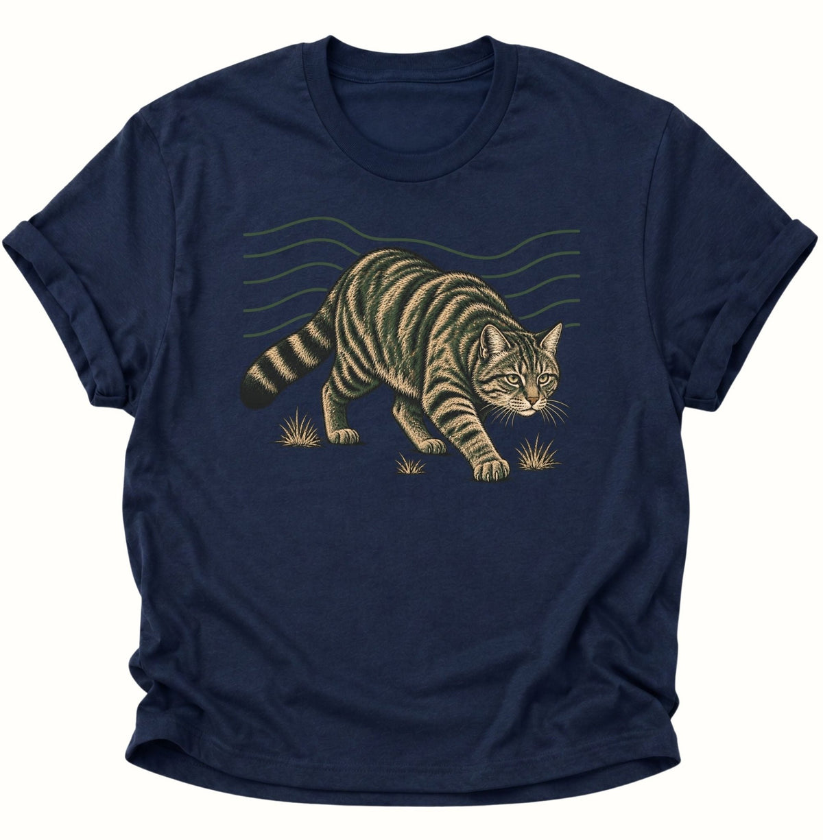 Wildkatze auf der Pirsch Unisex T-Shirt Navy Blue - PINE & RIVER