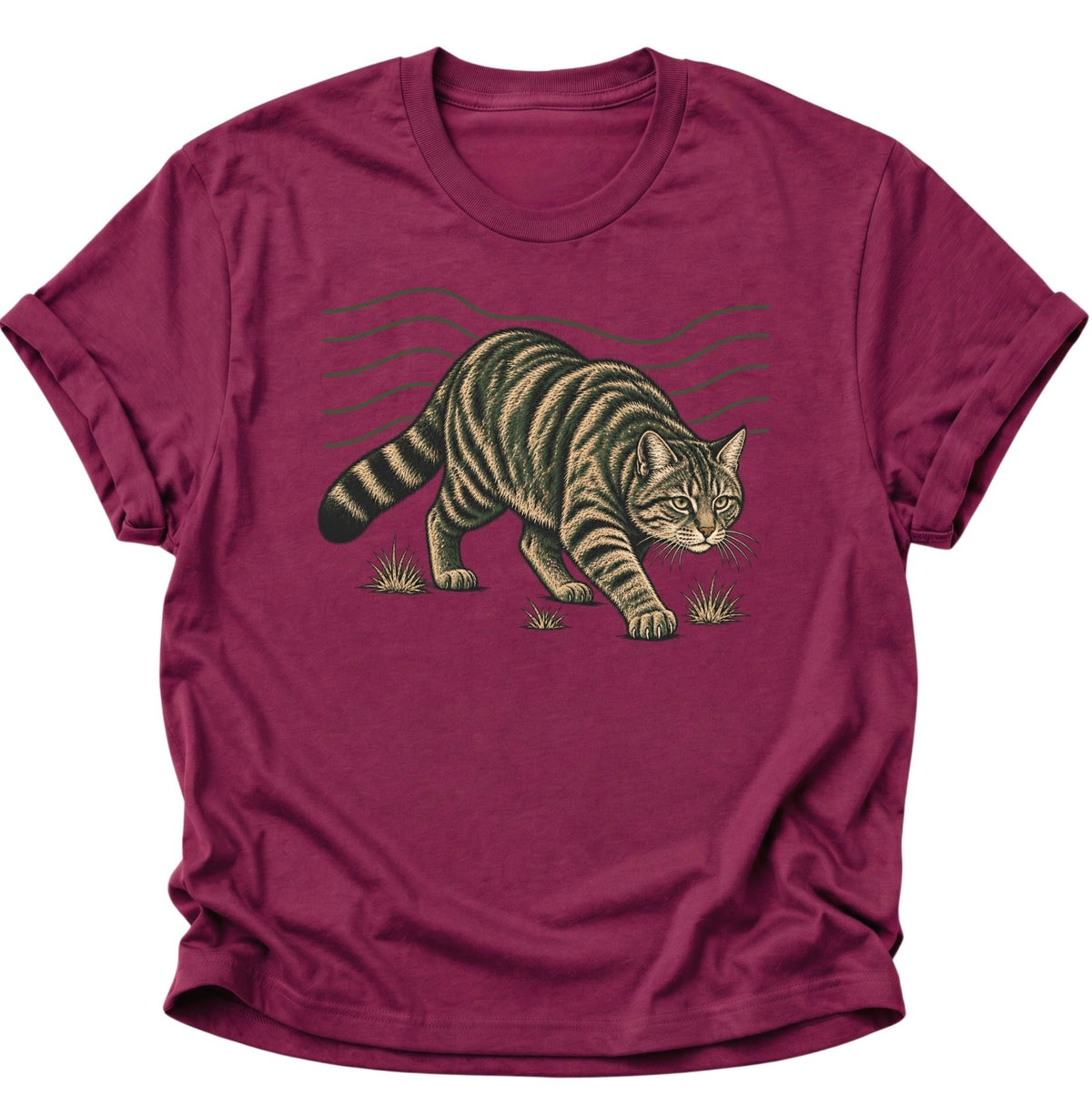 Wildkatze auf der Pirsch Unisex T-Shirt Cardinal Red - PINE & RIVER
