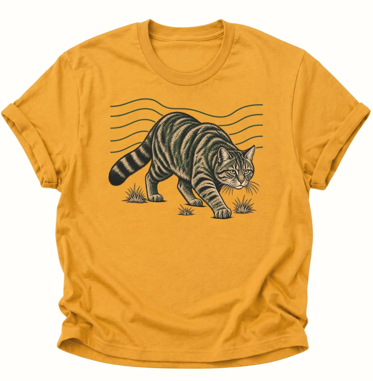 Wildkatze auf der Pirsch Unisex T-Shirt Gelb - PINE & RIVER