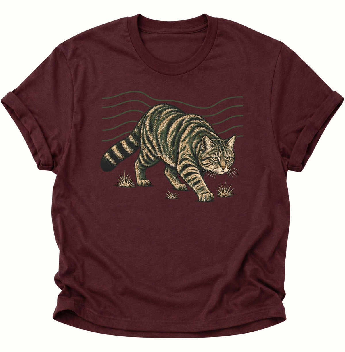 Wildkatze auf der Pirsch Unisex T-Shirt Maroon - PINE & RIVER