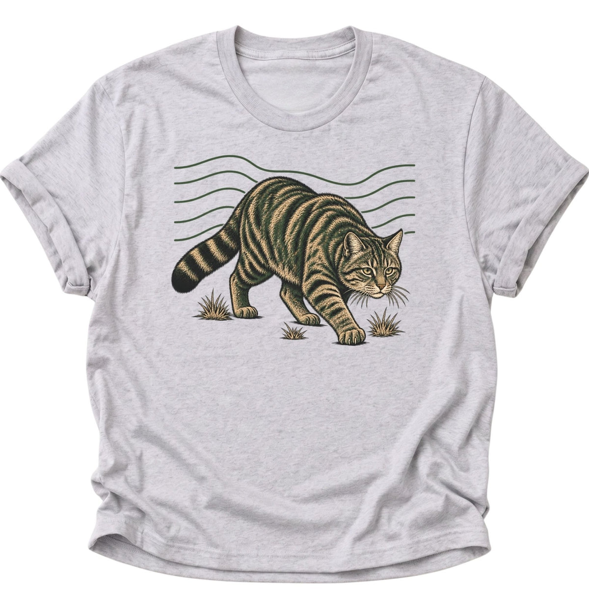 Wildkatze auf der Pirsch Unisex T-Shirt Ash Grey - PINE & RIVER