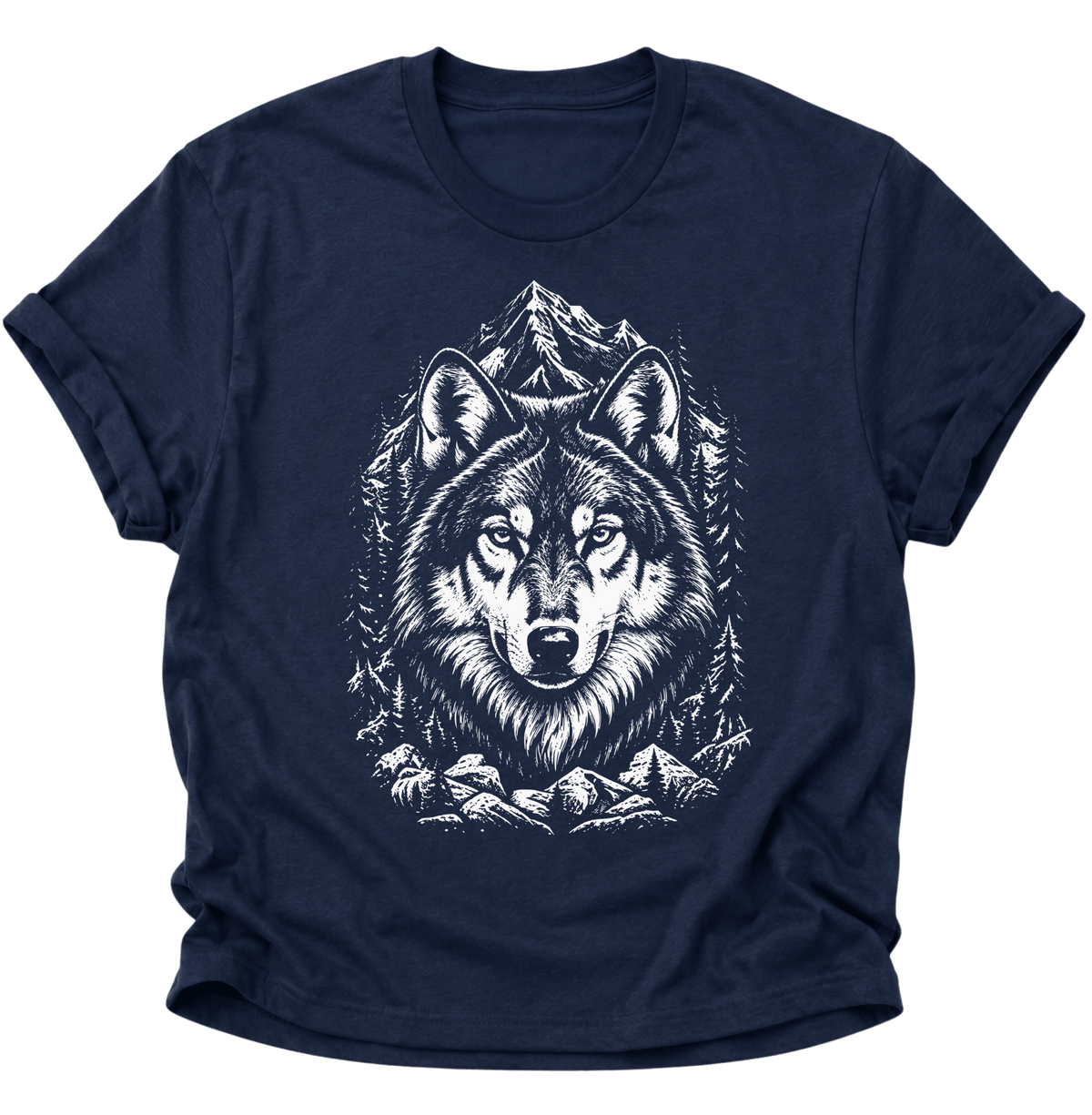 Wolf in den Bergen Unisex T-Shirt Navy Blue - PINE & RIVER